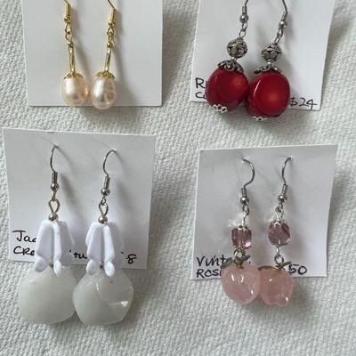 DDD126- Assorted Myrna Lee Chang Earrings White Jade/Rose Quartz & More