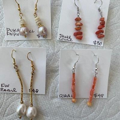 DDD144-Coral & Fresh Water Pearl Earrings By Myrna Lee Chang