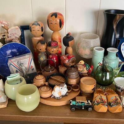 DDD217- Vintage Wooden, Marble & Glass Decor - Vintage Kokeshi Dolls & More