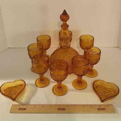 Vintage Amber Glass Decanter Set