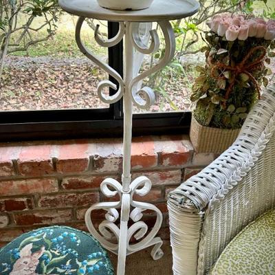 2 white metal plant stands