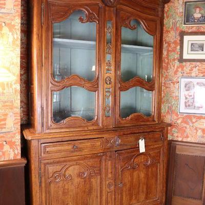 Antique card-themed china cabinet