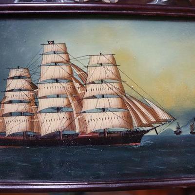 Framed reverse painted glass