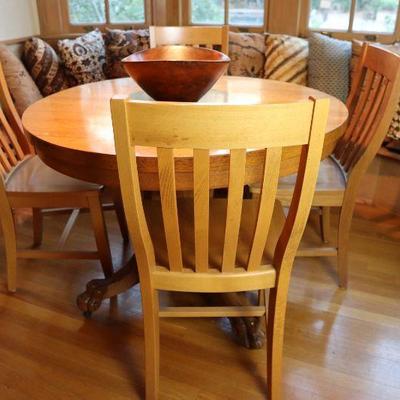 Vintage wooden dining chairs, table