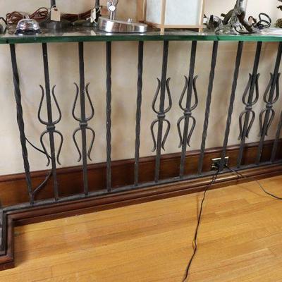 Antique wrought iron glass topped table