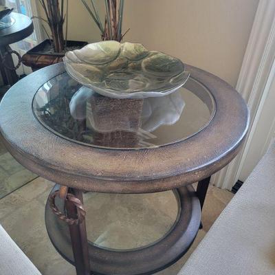 28 Diameter x 26 with glass insert end table
