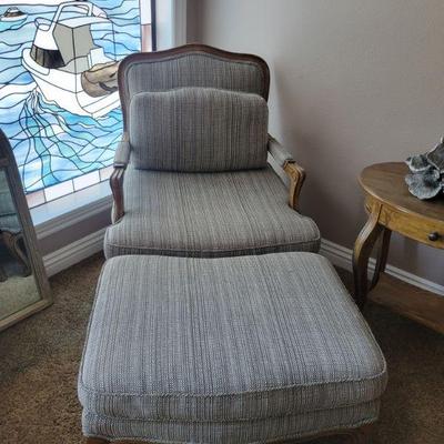 French influence arm chair with ottoman.  30" wide