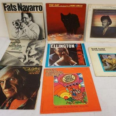 1031	JAZZ ALBUMS LOT OF 8 INCLUDING FATS NAVARRO, FRANK FOSTER, CHARLIE CHRISTIAN, JIMMY SMITH, GIL EVANS
