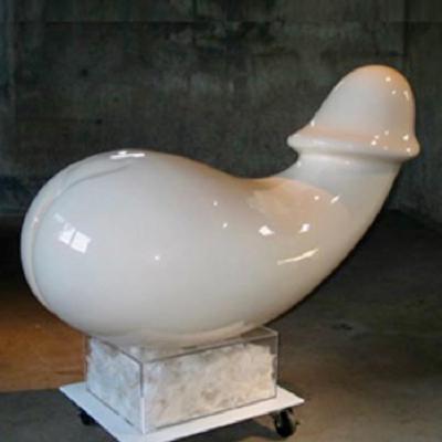ANGELMAKER 2008
6ft long X 4.5ft high X 3ft wide
fiberglass, automotive paint, acrylic, feathers, Inspired by the movie Clock Work Orange, 
