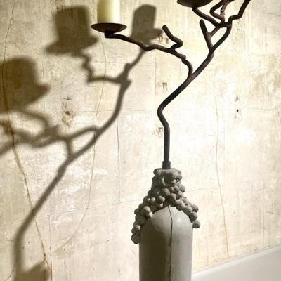 Stunning pair of concrete and metal candelabras designed by Pat Lenz