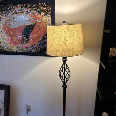 Cast iron Floor Lamp and Painting by Local Artist