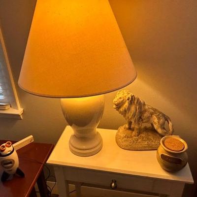 Lamp and figures on Night Stand Table
