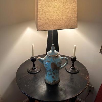 Table, Lamp, Candlestick,and Decorative Tea PItcher 