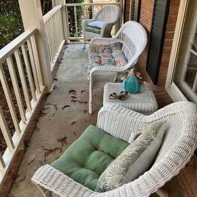 4 piece wicker porch set - two chairs, table, couch with cushions