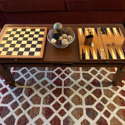 Game Table with Chess Board and Backgammon Shown