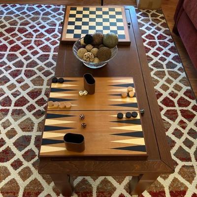 Game Table with Chess Board and Backgammon Shown