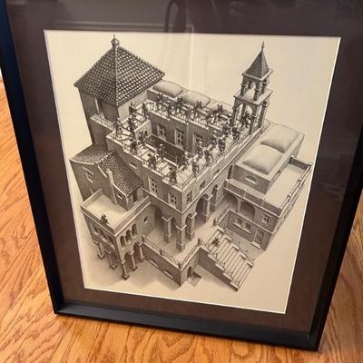 M.C. Escher Ascending and Descending Matted and Framed Print