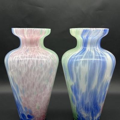 Pair of Larger Sized Multi Colored Art Glass Vases