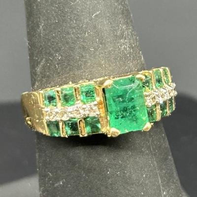 14kt Gold w/ Emerald & Diamond Ring, Size 6