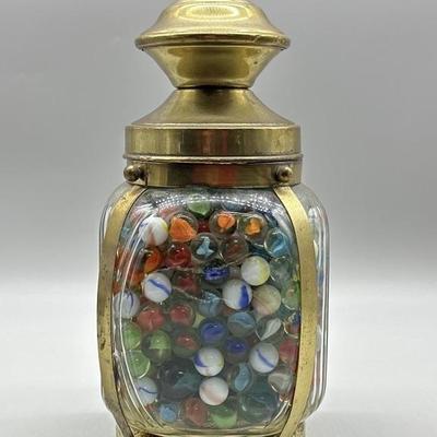 Brass & Glass Jar Full of Marbles