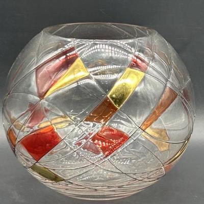 Partylite Mosaic Rose Bowl Clear, Ruby Red, & Gold Rosebowl