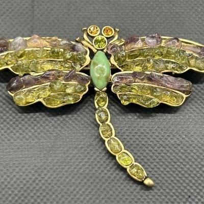 Liz Claiborne Dragonfly Brooch w/ Amethyst & Citrine Stones