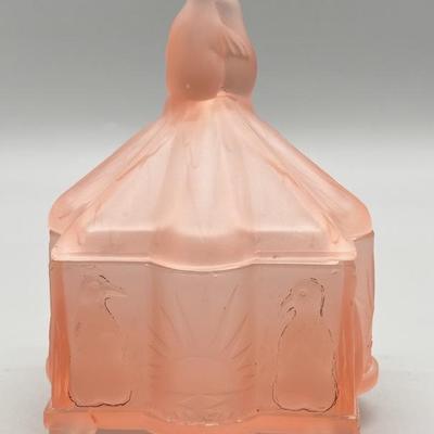 Vintage Pink Glass Lidded Dresser / Powder Box