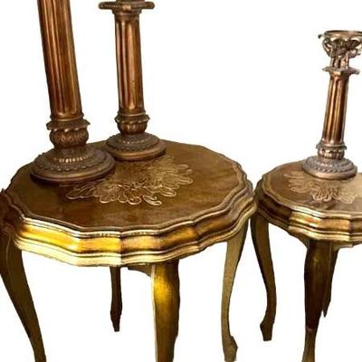 Gold Tone Italian Nesting Tables
Gold Framed Mirror
3 Gold Candle Holders