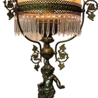 Large Antique Cherub Lamp