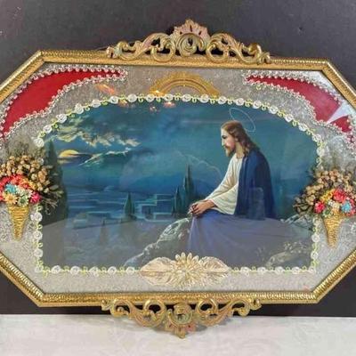 Antique Concave Glass with Gorgeous Frame with Jesus 