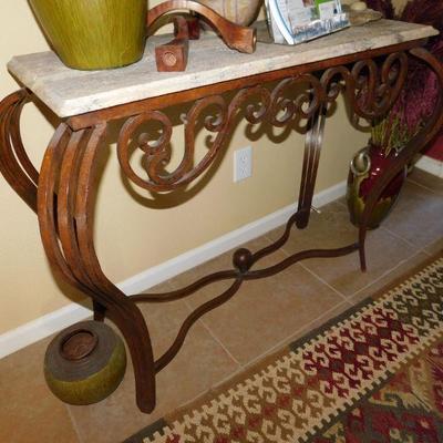 Wrought iron entry table with marble top