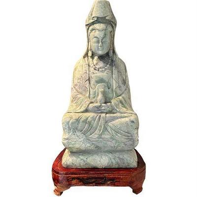 Lot 080   1 Bid(s)
Vintage Carved Solid Jade Guanyin Buddha Sculpture with Wooden Base