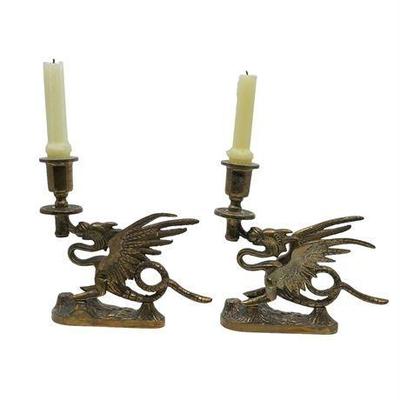Lot 063   2 Bid(s)
Vintage Pair of French Gothic Winged Dragon Griffin Bronze Candleholders