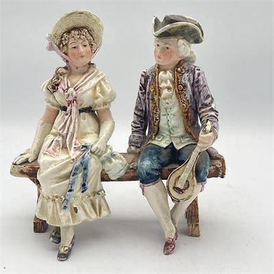 Lot 019   
Porcelain Colonial Courting Couple on a Bench Figurine Vintage
