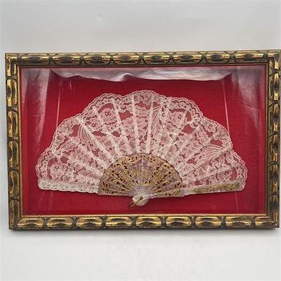 Lot 060   
Shadow Boxed Alcyon Lace MOP and Gilt Ladies Fan