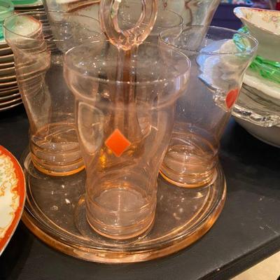 Pink Depression Glass Bridge Set