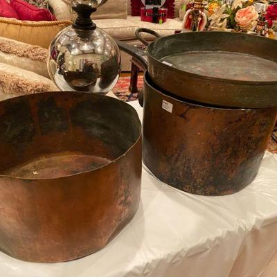 Large Antique Copper Pots 