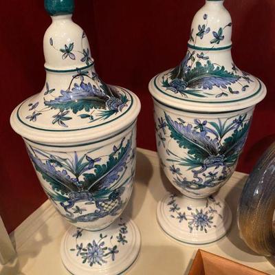 Matching pair of Blue Urns 