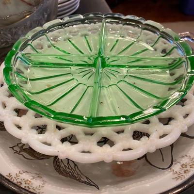 Green Depression Glass, Milk Glass