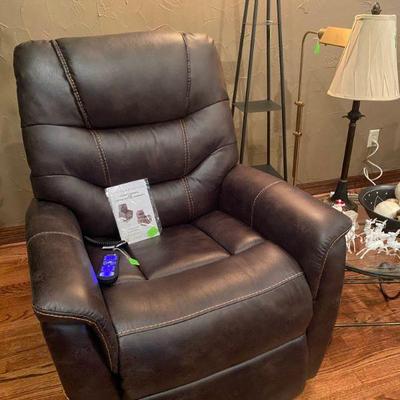 Brown Leather Golden Power Lift and Recliner Chair, new 