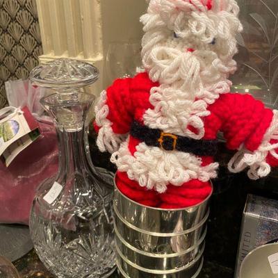 Hand Crochet Santa, Crystal Decanters