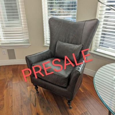 Arhaus Charcoal Grey Leather Wingback Chairs
