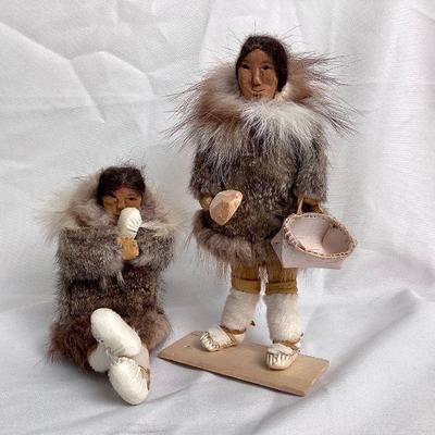 MAHA501 Eva Heffie Signed Eskimo Dolls	Two Eskimo doll figures, handmade by Alaskan artist Eva Heffie.
