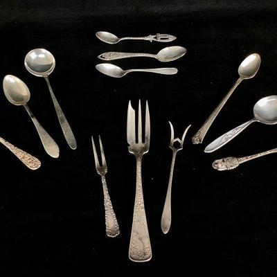 MAHA931 Antique & Vintage Sterling Demitasse Spoons And More	Sterling by Alvin, Gorham, Steiff, Heirloom, and other makers.
