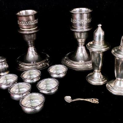 MAHA916 Weighted Sterling Assortment	Gorham weighted sterling 1280 candlestick pair - small dent on base - see picture. Empire weighted...