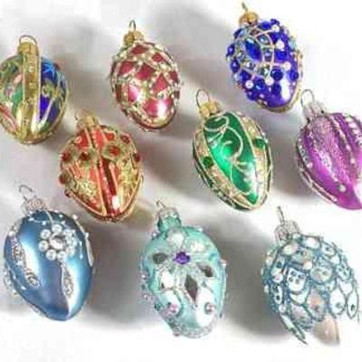 KIHE114 Swiezych Jaj, Jeweled Ornaments From Poland	9 beautiful hand blown & crafted jeweled egg ornament from Poland. Highly...