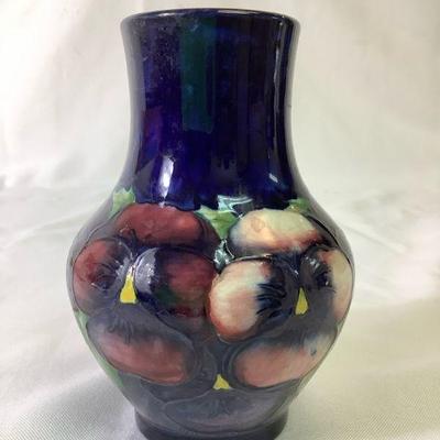 MAHA224 W. Moorcroft Pottery	A smaller vase with Pansies on it. Made in England. Also is signed.
