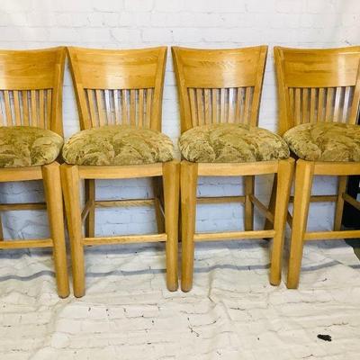 JOSW302 Four Each Maple Bar Stools With Tapestry Like Covered Seats	The chairs seat covers are muted autumn tones. Â These are solid...