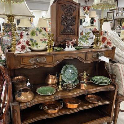 French Provincial, Majolica, Staffordshire and copper