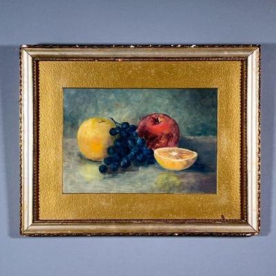 (5PC) STILL LIFE WITH FRUITS | Tabletop still life with apple and grapes. Oil on panel. No apparent signature. 11.5 x 8 in. (sight) - w....
